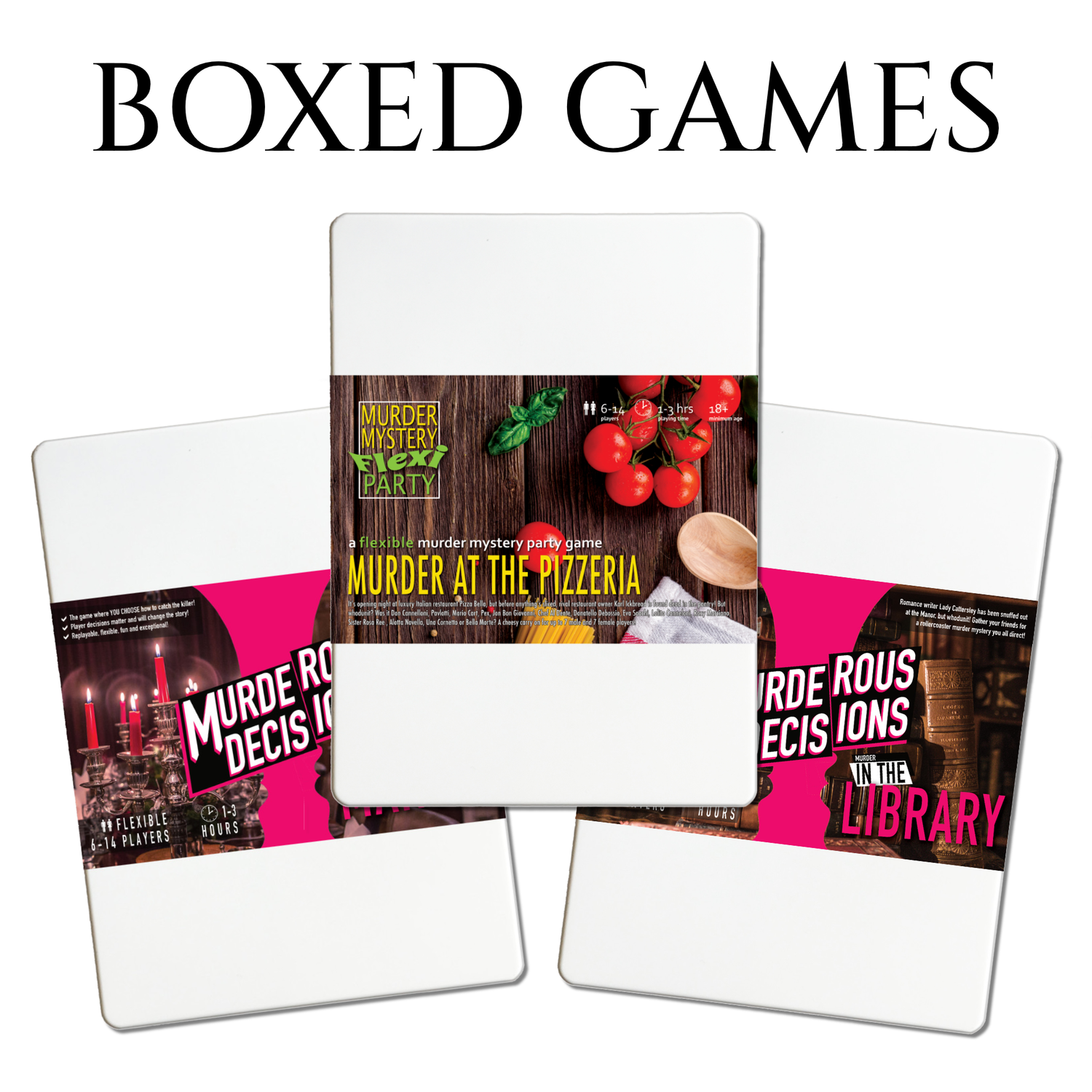 Murder Mystery Party Games to host at home, flexible and boxed