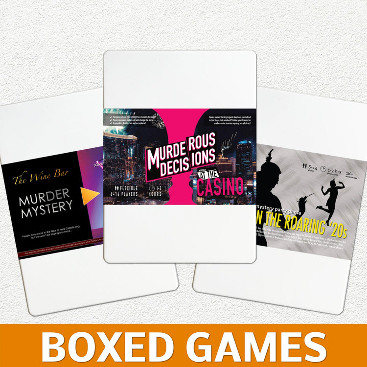 Murder Mystery Party Games to host at home, flexible and boxed